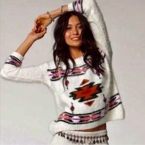 Billabong Fuzzy Soft Cream Aztec Pattern Sweater Size Small Tribal